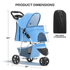 Pet Stroller for Small Dogs 10 lbs, Dog Stroller for Medium Dogs 30 lbs, Cat Strollers for 2 Cats, 3 Wheels Foldable Jogger Puppy Stroller with Storage Basket and Cup Holder, Blue Polka Dots
