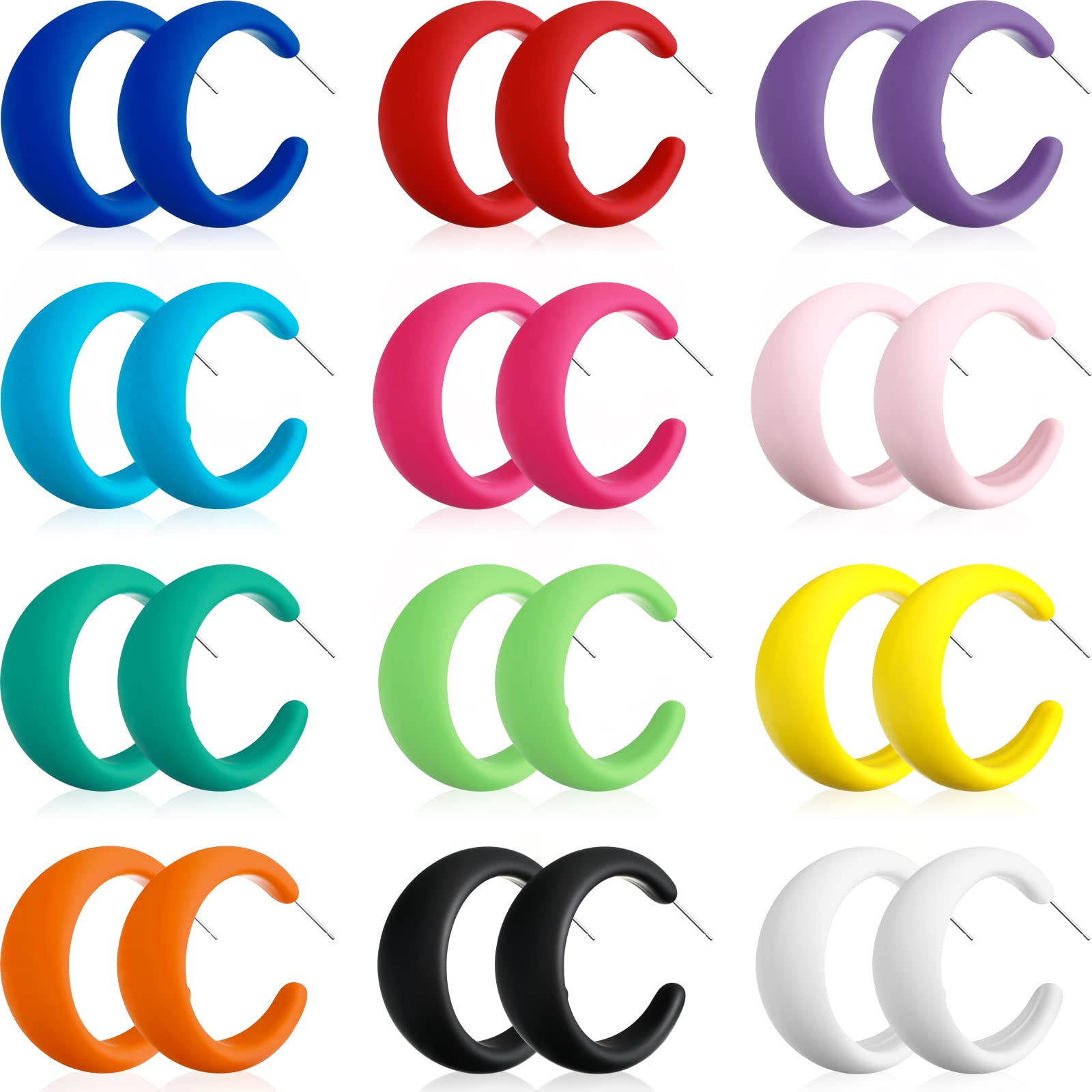 MTLEE 12 Pairs 80s 90s Neon Earrings 1.57 Inch Acrylic Matte Colorful Hoop Earrings for 80s Outfit Glow Party Accessories(Stylish Style,Rainbow Color)