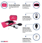 Dixie Ems Deluxe Aneroid Sphygmomanometer Blood Pressure Set W/ Adult Cuff, Carrying Case and Calibration Tool - Pink