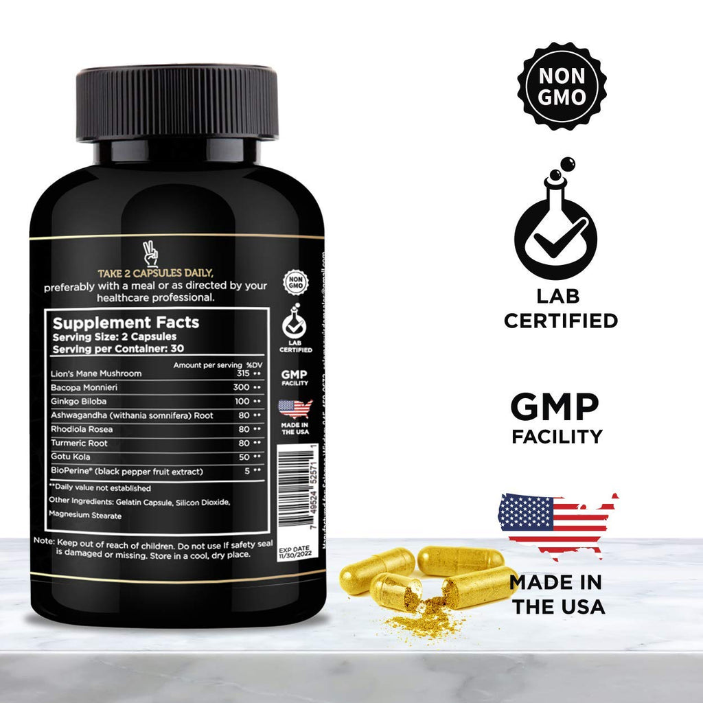 SOLOMON WISDOM Brain Booster – Nootropic Dietary Supplement for Memory Boost – 60 All-Natural Capsules to Enhance Focus & Improve Concentration & Clarity