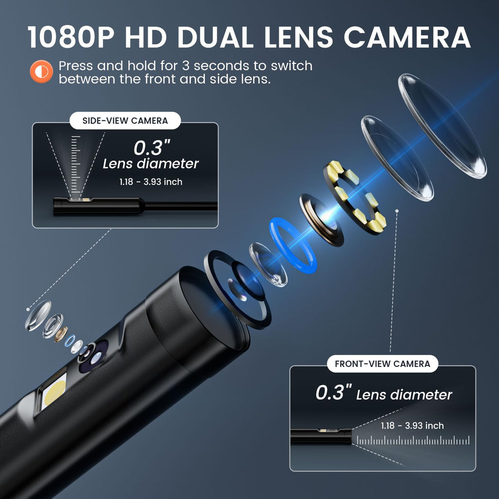 Endoscope Camera with Light: 4.3" 1080P HD Dual-Lens Inspection Borescope Camera for Sewer - 16.4ft Waterproof Industrial Endoscope - Flexible Snake Bore Scope for Plumbing Automotive
