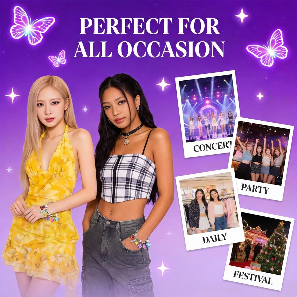 Bracelets Inspired by KATSEYE Merch for Fans, Guardian Shield, Limitless Key, Stellar Tiara, Dual Cherry, Dream Anchor, Soothing Shell with Pink K-pop Style Card for Concert Outfits Gifts (7.5, Inches)