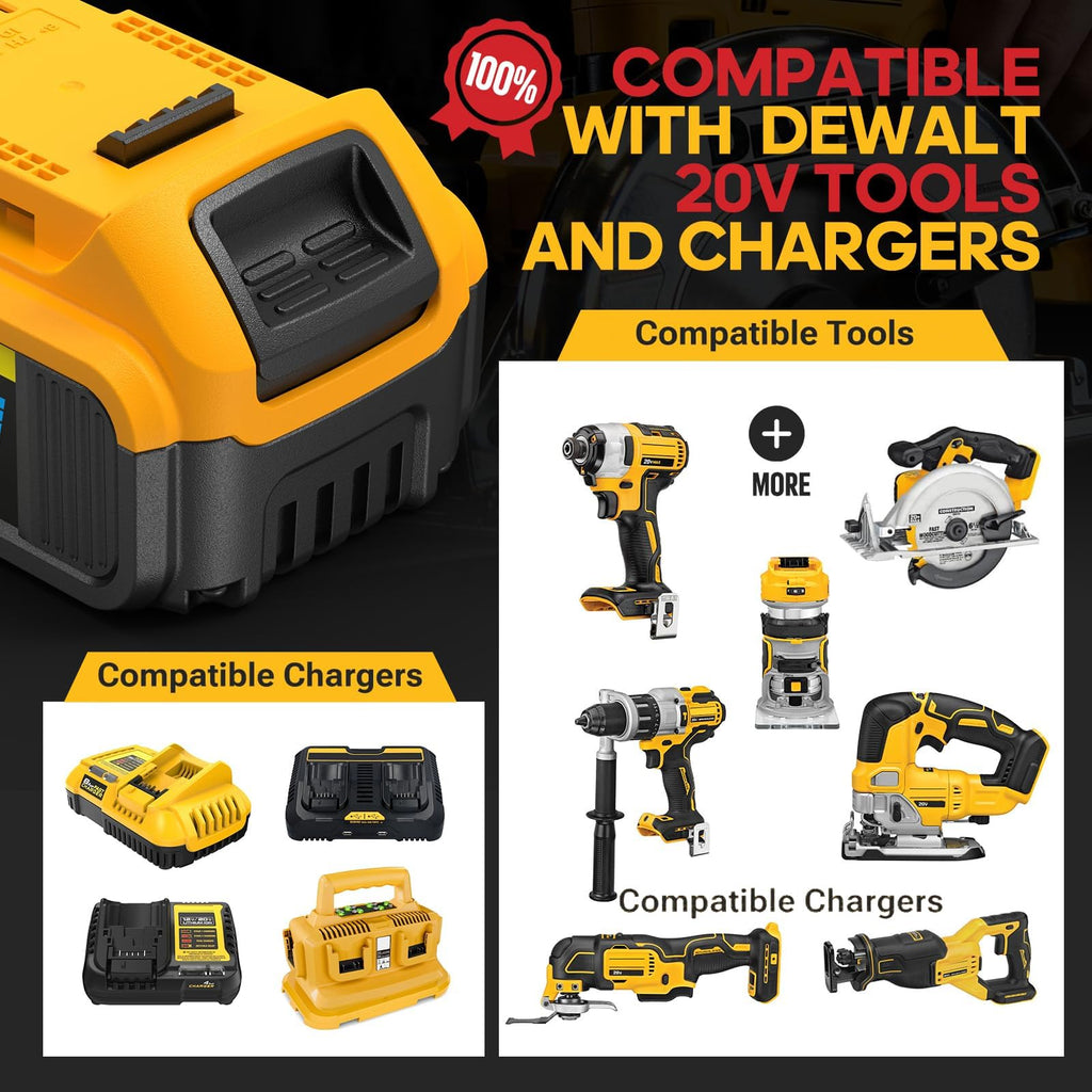 8Ah Replacement Compatible for Dewalt 20V Max Battery with High Capacity Batteries Cordless Power Tools 20 Volt Baterías DCB201 DCB203 DCB204 DCB205 DCB205c DCB205-2 DCB206 2 Pack Batteries Pilas