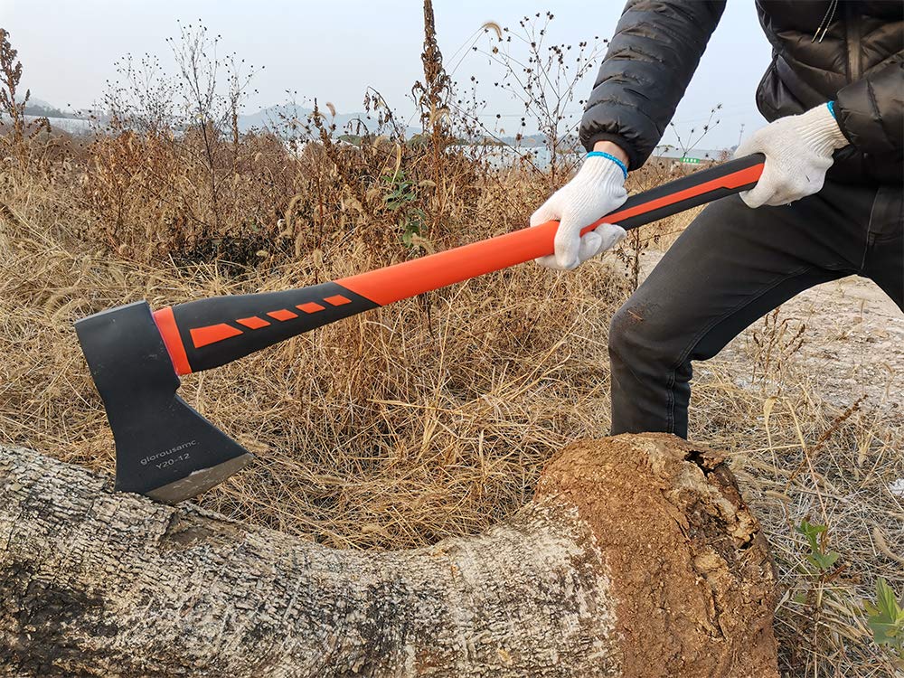 Chopping Axe, Hand Axe, Camp Hatchet for Splitting Kindling and Chopping Branches, Wood Chopping Axe 5.5 lb with 36-in Fiberglass Handle