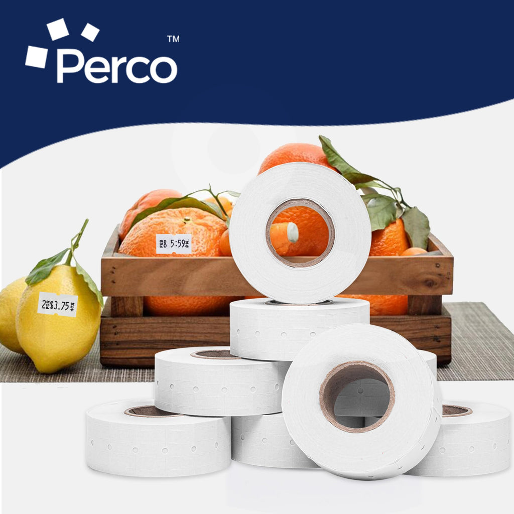 Perco 1 Line Price and Date Guns White Labels - 8 Rolls, 1 Sleeve