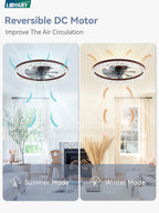 LEDIARY 20" Modern Ceiling Fans with Lights and Remote, Dimmable Low Profile Ceiling Fan, Flush Mount Ceiling Fan, Stepless Color Temperature Change and 6 Speeds - Brown