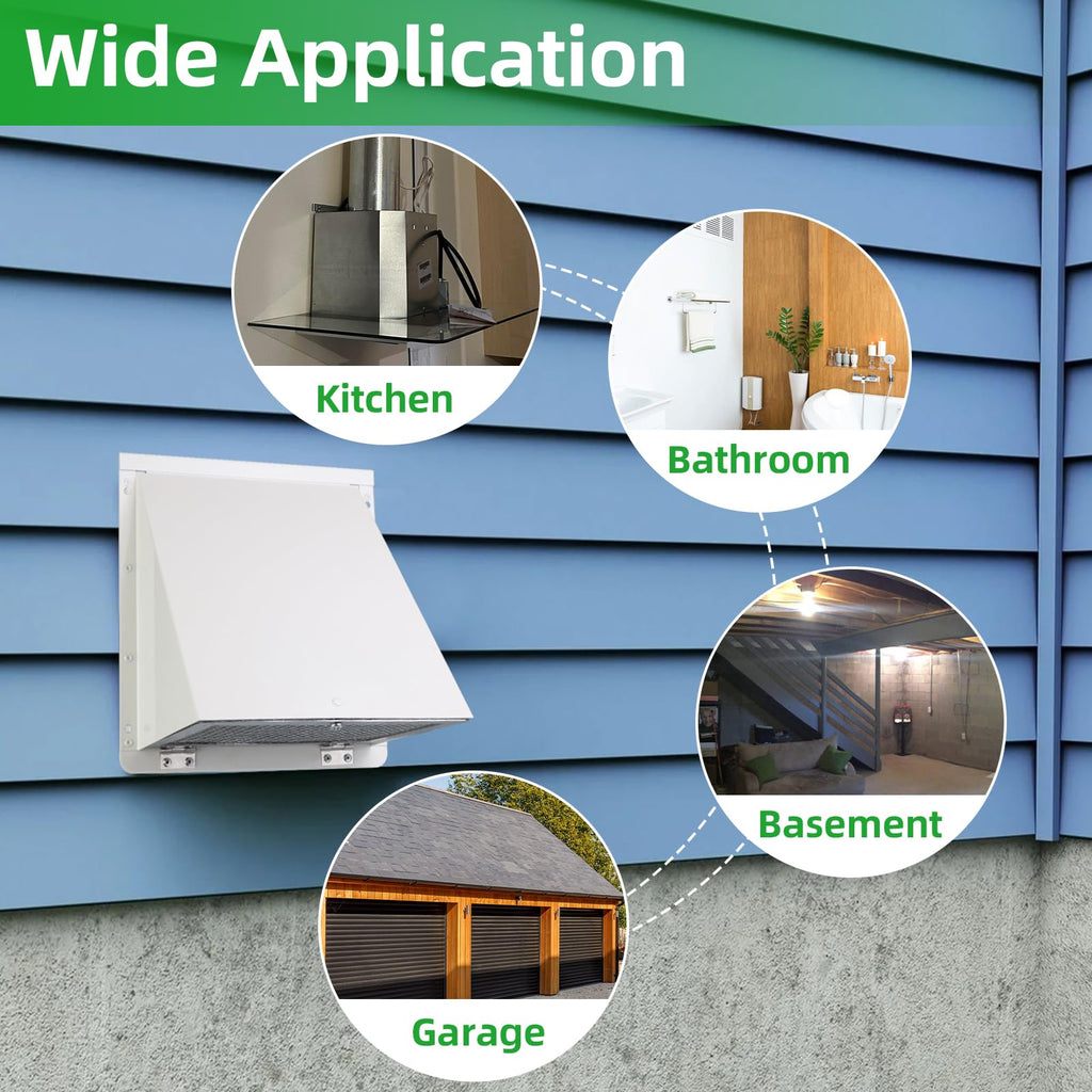 JYINCPED 10 Inch Hooded Wall Vent with Screen and Damper,Galvanized Steel Exterior Wall Exhaust Vent Cover Cap for Kitchen Range Hood Duct Ventilation Outside Air Exhaust Applications,White