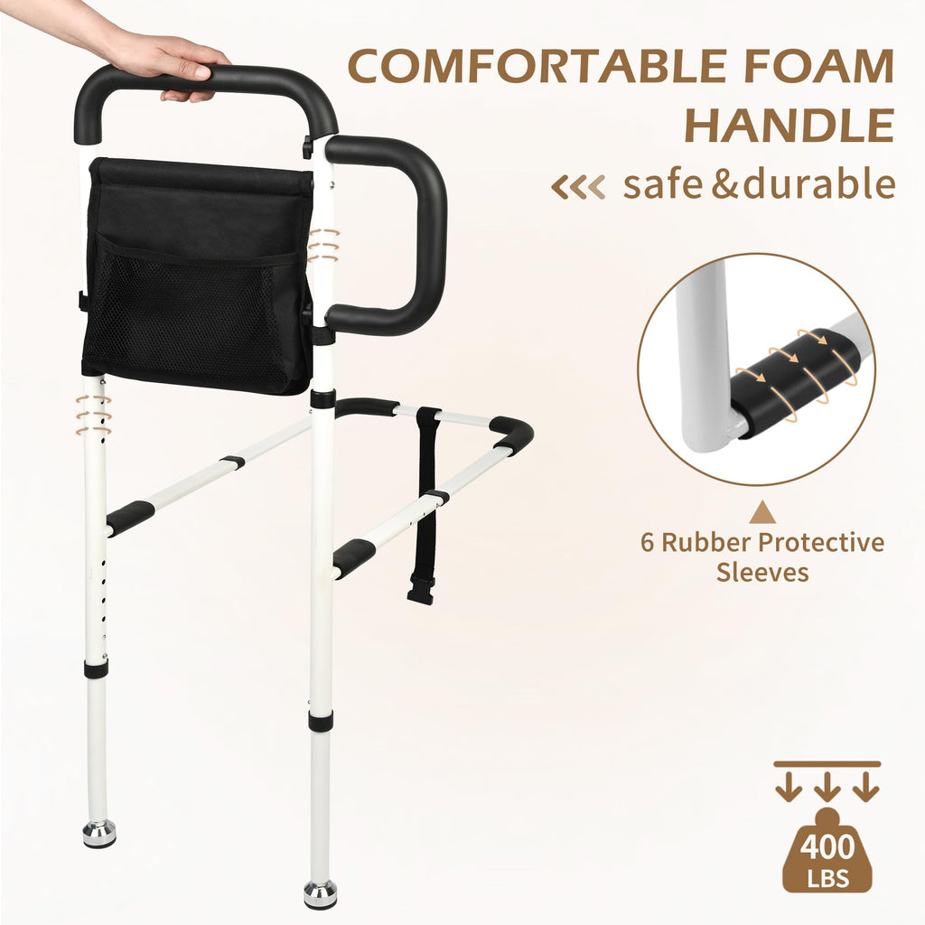 NobrNyanT Bed Rails for Elderly Adults Safety, Adjustable Bed Cane with Sturdy Support Foot & 2 Storage Pockets, Steel Frame Bedside Assist Safety Rail for Seniors, Universal Fit King/Queen/Full/Twin