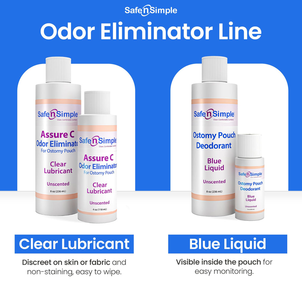 Safe n' Simple Assure C - Clear Lubricating Ostomy Pouch Deodorant - Colostomy Bag Odor Eliminator - Colostomy Deodorizer Lubricant - 8 Fluid Ounce Drops