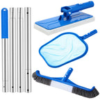 Tioncy 4 Pack Swimming Pool Cleaning Kit Including Pool Cleaning Brush Scrubbing Scouring Sponge Pad Skimmer Leaf Net and 47inch Swimming Pool Cleaning Poles for Inflatable Pool Home Spas Hot Tubs