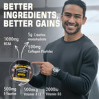 EnvyCure Creatine Monohydrate Gummies for Men & Women - with BCAA, Collagen Peptides, L-Taurine, Vitamin B12, D3, Creatine Monohydrate 5000mg (5g) Per Serving, Lemon Flavor, Sugar Free, 1 Pack