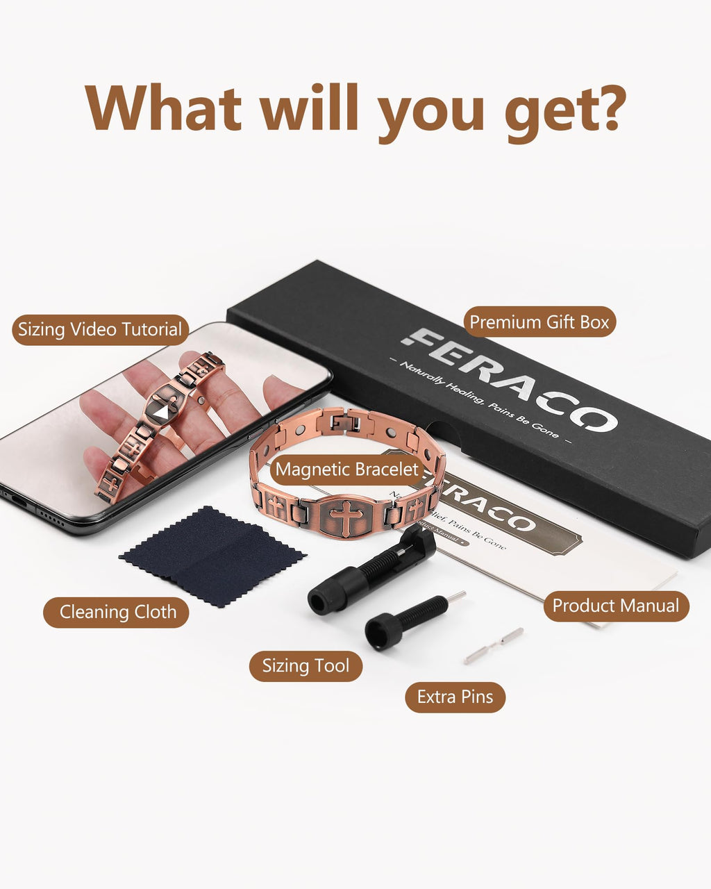 Feraco Copper Cross Bracelet for Men,Magnetic Therapy Christian Bracelets