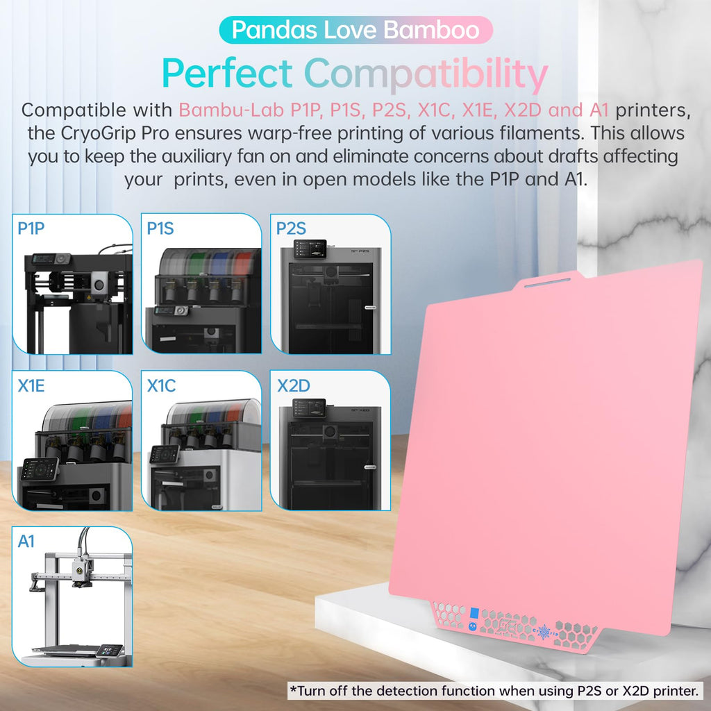 BIQU CryoGrip Pro Glacier Pink Compatible with Bambu-Lab P1S/P1P/P2S/X2D/X1C/X1E/A1 3D Printers 257x257MM Panda Build Plate Double Sided Upgrade Removable Surface Platform
