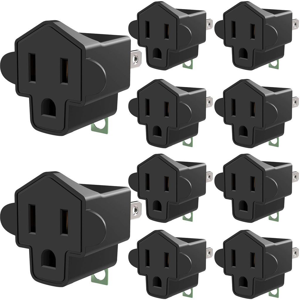 JACKYLED 3 Prong to 2 Prong Grounding Adapter Wall Outlet Converter, 2 Prong Power Adapter Fireproof Material 392℉ Resistant Heavy Duty for Household, Electrical, Indoor Use Only, Black, 10 Pack