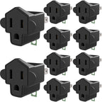 JACKYLED 3 Prong to 2 Prong Grounding Adapter Wall Outlet Converter, 2 Prong Power Adapter Fireproof Material 392℉ Resistant Heavy Duty for Household, Electrical, Indoor Use Only, Black, 10 Pack