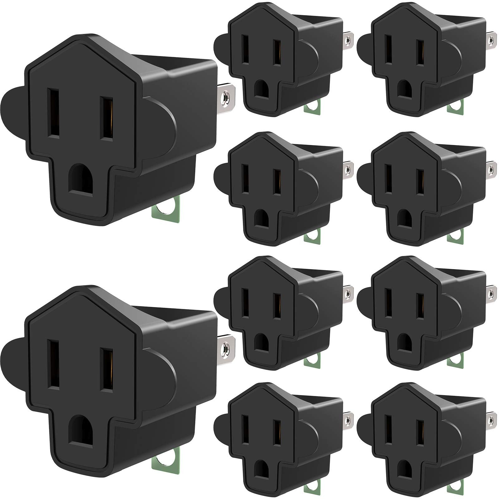 JACKYLED 3 Prong to 2 Prong Grounding Adapter Wall Outlet Converter, 2 Prong Power Adapter Fireproof Material 392℉ Resistant Heavy Duty for Household, Electrical, Indoor Use Only, Black, 10 Pack