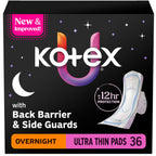 Kotex Ultra Thin Overnight Pads with Wings, Heavy Absorbency, 36 Count (Packaging May Vary)