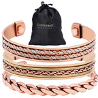 Coppervast Copper Bracelets- for Men and Women| Set of 3 with Gift Box | Gift for Women & Men | Handmade 100% Copper (Inlay)