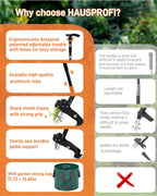 HAUSPROFI Stand Up Weed Puller Tool with 36-46 Inch Adjustable Long Handle and 50L Garden Bag, Heavy Duty 4-Claw Stainless Steel Weed Remover Tool with Automatic Rebound Design for Deep Roots