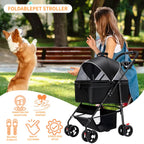 3-in-1 Dog Strollers for Small/Medium Dogs Cats,4 Wheels Pet Stroller,Detachable Carrier Basket,Breathable Mesh,Storage Basket,Cup Holder,Weather Cover,Black