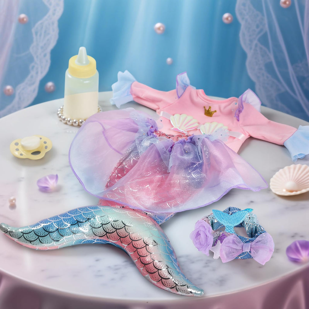BABESIDE Mermaid Baby Doll Girl, 15-Inch Realistic Soft Baby Dolls with Shiny Mermaid Tail & Accessories, Cute Mermaid Toys for Girls Ages 3-10 Kids, Christmas, Birthday