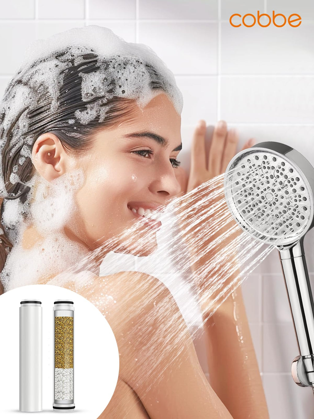 Cobbe 1 Pack Replacement Filters for Handheld Shower Head - UPGRADE FILTERING DURATION - Remove Chlorine - Reduces Dry Itchy Skin