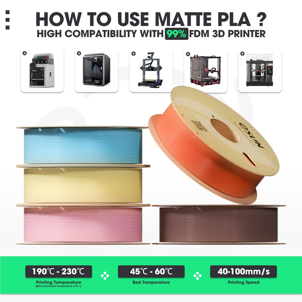 eSUN Matte PLA Filament 1.75mm 3D Printing Filament Black PLA, 1kg Cardboard Spool(2.2lbs) 3D Printer Filament for Most FDM 3D Printers, Black 2Pack