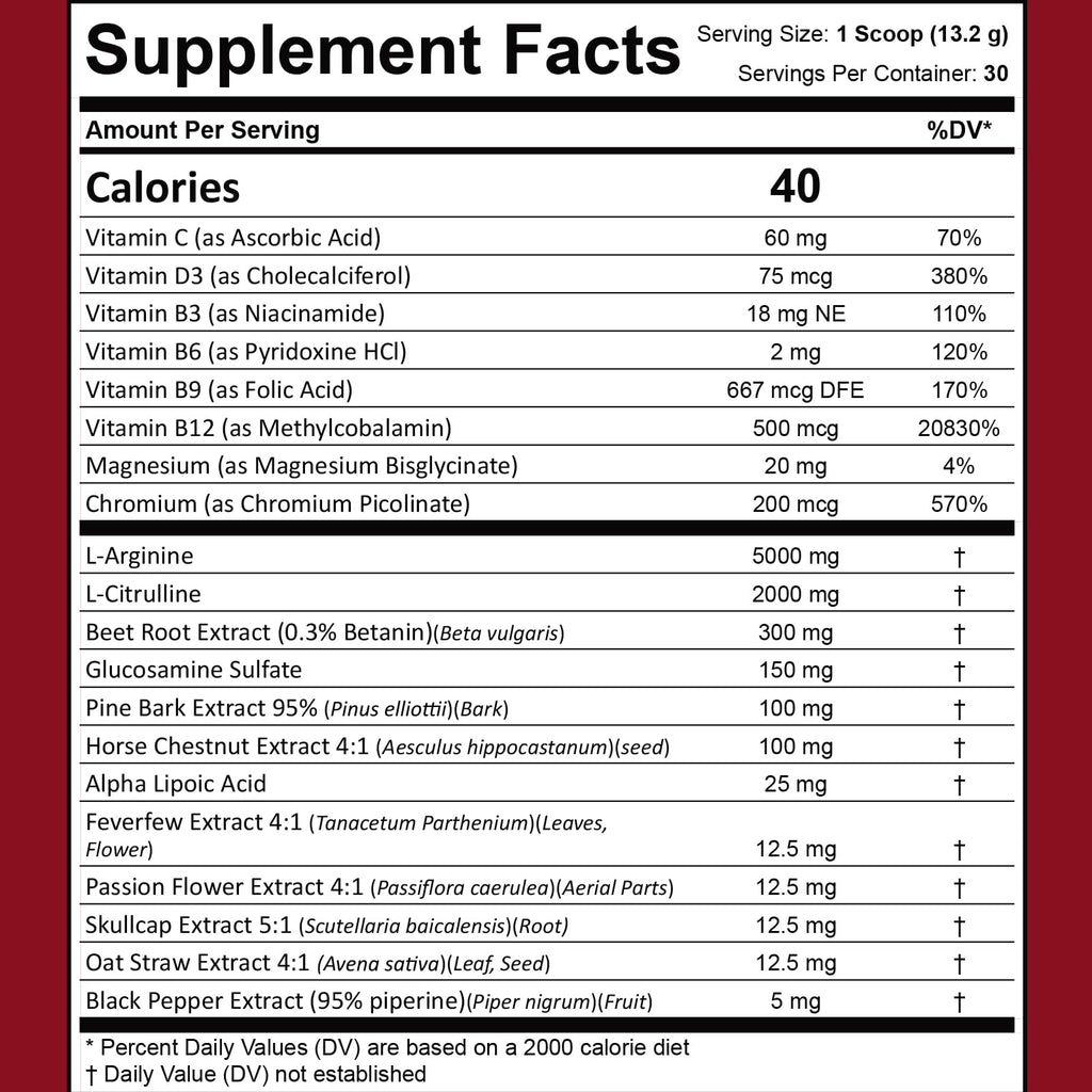 The Blood Flow Power Formula Neuropathy Drink Powder, High Concentration of L ‘Arginine and Citrulline, to Boost Circulation and Support Neurological Health – 444 Grams/30 servings