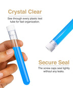 Berenti 25 PCS Plastic Test Tubes with Caps (10 ml) - Clear Test Tubes with (4.3"L x 0.5"W) for Scientific Experiments, Sample Testing, Home & Party Décor and as Storage Container for Beads, Powder