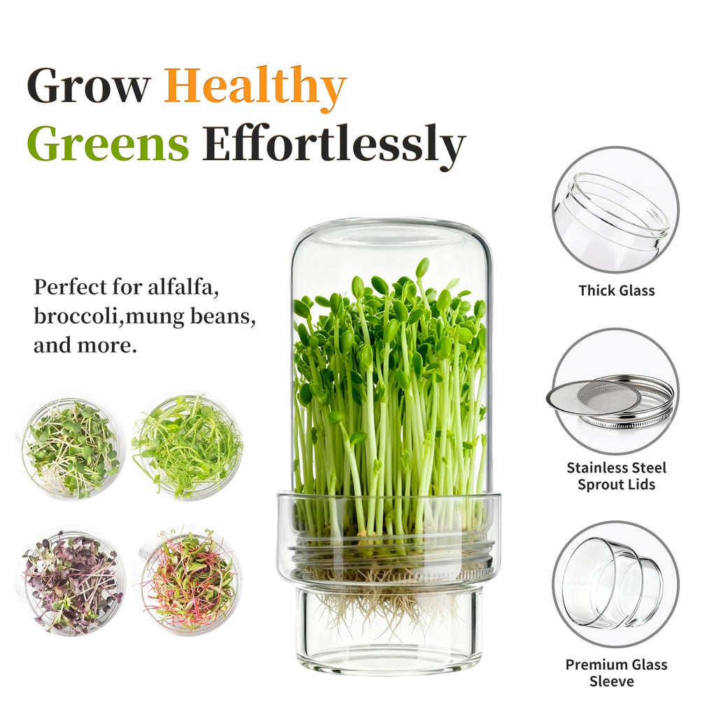 Elitrivox Sprouting Jar Kit, 2 Pack Wide Mouth Quart Mason Jars | Broccoli, Microgreens, Alfalfa Sprout Jar | Perfect for Home Gardeners, Health Enthusiasts & Vegan Diets