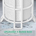TomCare Toilet Paper Holder Stand with Shelf 4 Raised Feet Upgraded Free Standing Toilet Paper Roll Storage with Tissue Paper Dispenser Metal Bathroom Storage Organization (White)