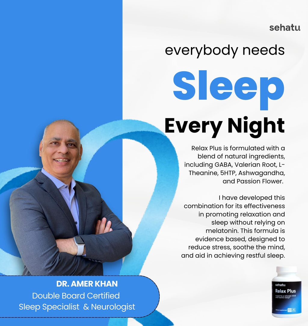 SEHATU Relax Plus Stress Relief Supplement | with GABA, L-Theanine, Ashwagandha, Valerian Root | Supports A Relaxed Mood and Restful Sleep | 60 Count | 30 Day Supply