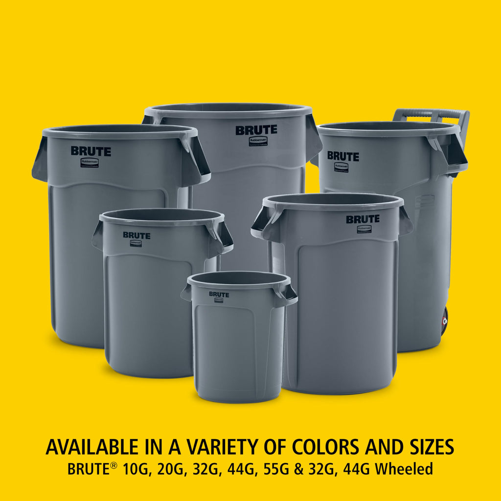 Rubbermaid Commercial Products BRUTE Heavy-Duty Round Trash/Garbage Can with Venting Channels, 32-Gallon, Gray, Wastebasket for Home/Garage/Bathroom/Outdoor/Driveway