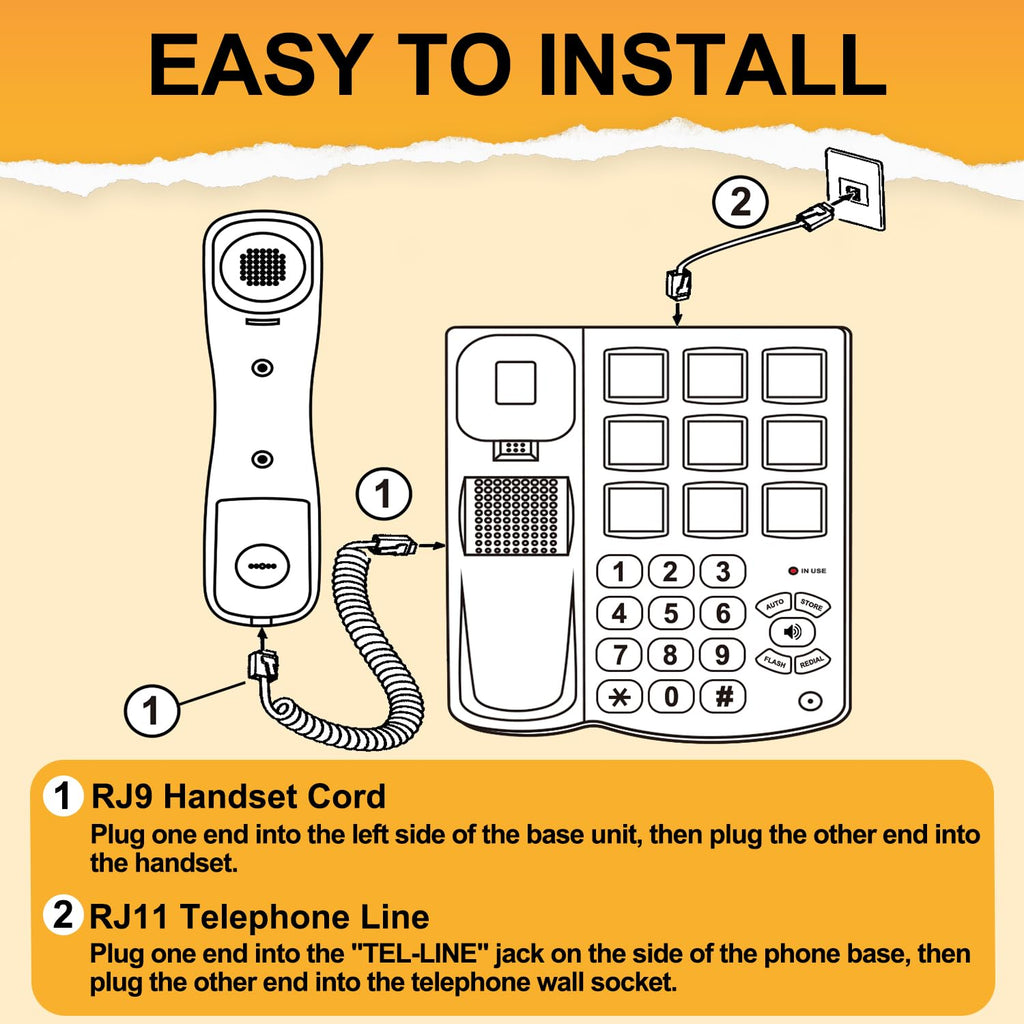 Uvital Big Button Phone for Seniors, Corded Landline Phone with 9 One-Touch Dialing Big Buttons, Hands-Free Calling, Loud Ringer, Easy to Use for Visually Impaired Telephone for Seniors