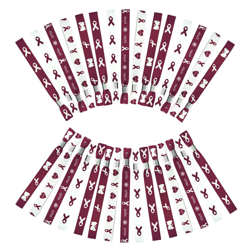 WANDIC 30 Pcs Burgundy Ribbon Bracelets, 5 Style Polyester Single Side Adjustable Multiple Myeloma Awareness Support Wristband for Event Fundraising, 6.89 * 0.59 * 0.07, no Gemstone