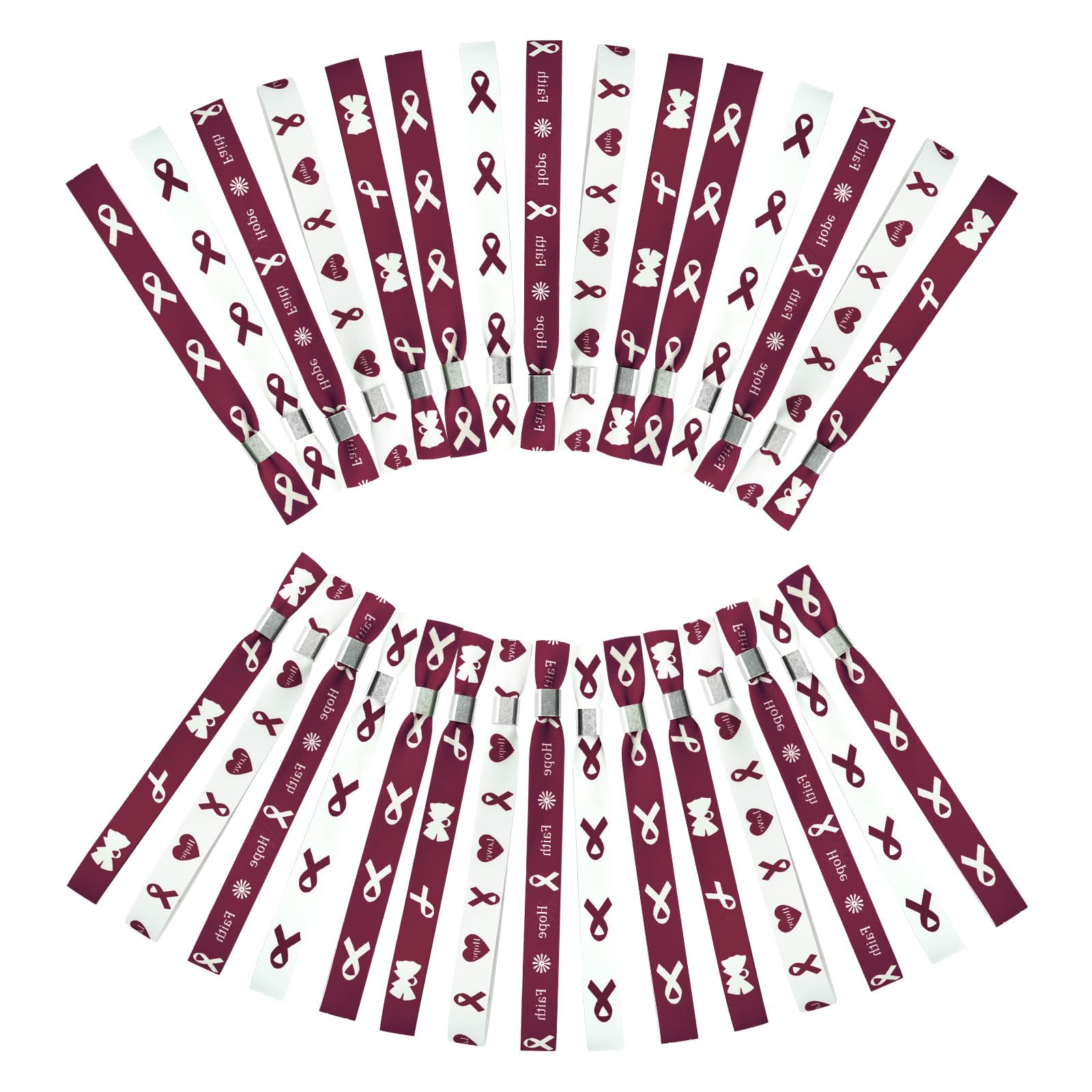 WANDIC 30 Pcs Burgundy Ribbon Bracelets, 5 Style Polyester Single Side Adjustable Multiple Myeloma Awareness Support Wristband for Event Fundraising, 6.89 * 0.59 * 0.07, no Gemstone