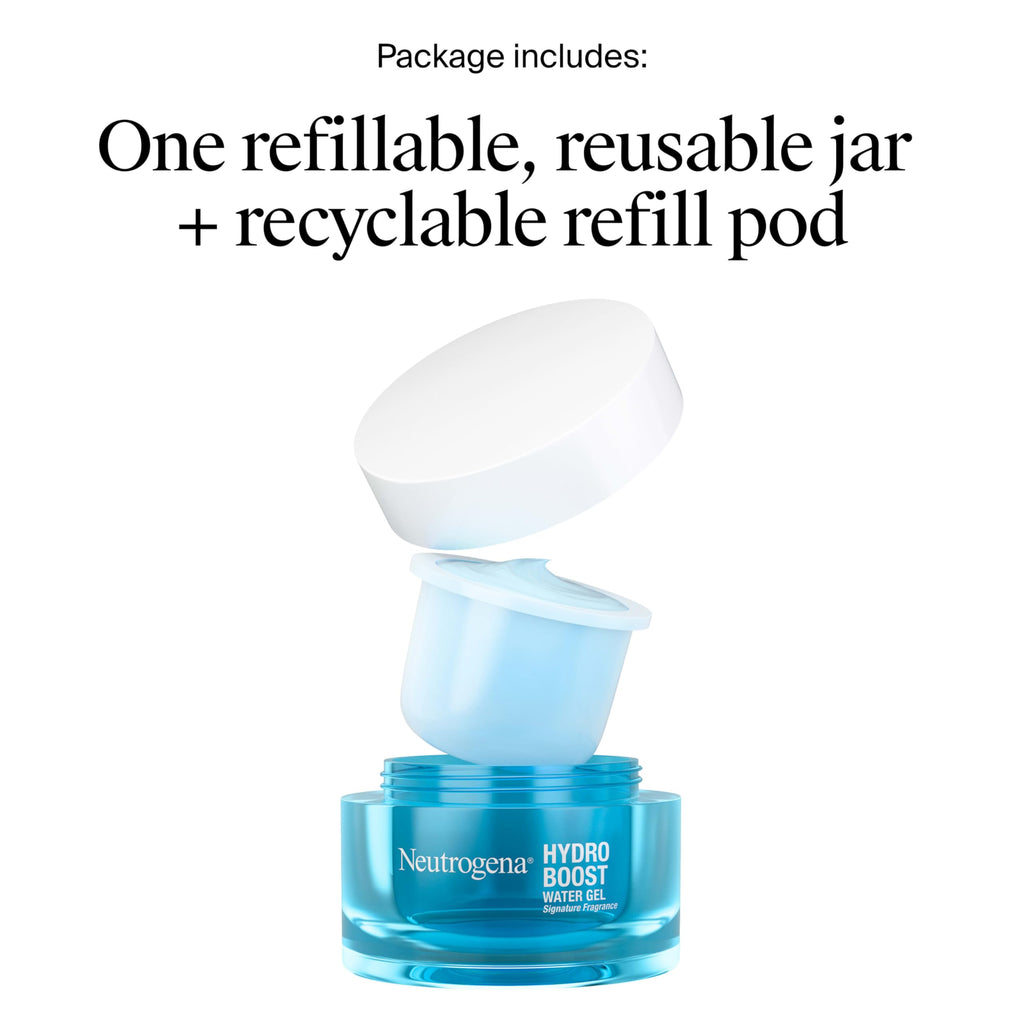 Neutrogena Hydro Boost Water Gel Face Moisturizer Starter Kit, includes Refillable Jar + Refill Pod, with Hyaluronic Acid for a Burst of Hydration & Dewy Skin, 1.7 oz Each