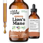 Wild & Organic Lions Mane Liquid Drops - Brain & Focus Support - 84-Day Supply - Lion's Mane Mushroom Supplement - Hericium Erinaceus Mushroom Drops - Sugar & Alcohol-Free Extract Tincture - 4 fl oz