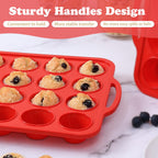2 Pack Mini Silicone Muffin Pan with Metal Frame, Non-stick Regular Silicone Cupcake Pan with Handles 24 Cup, Silicon Muffin Tin Tray for baking, egg bites, Cupcake Mold, BPA Free Red