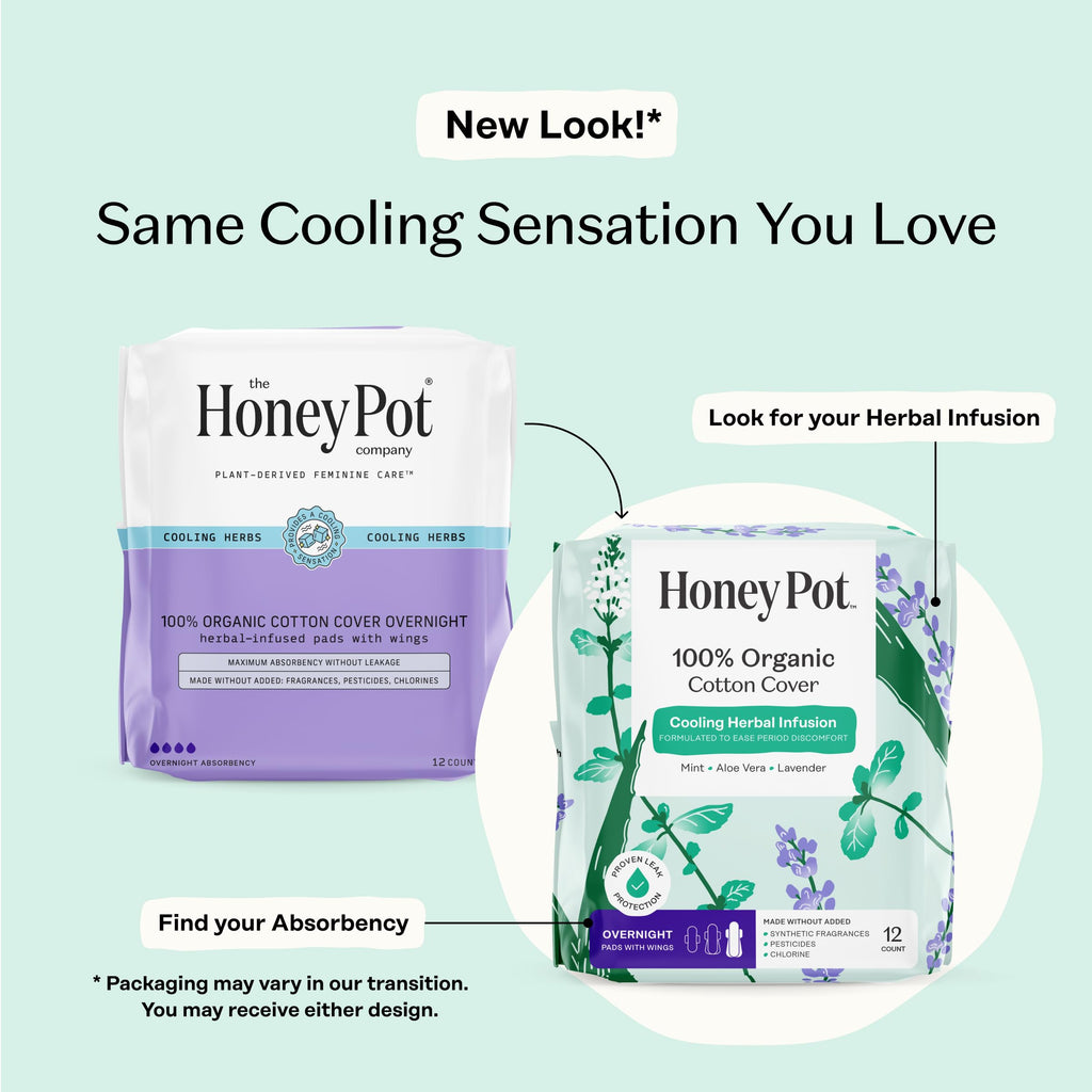 The Honey Pot Company - 48 ct - Herbal Pads for Women - Overnight w/Wings - Infused w/Essential Oils for Cooling Effect & Organic Cotton Cover - Feminine Care