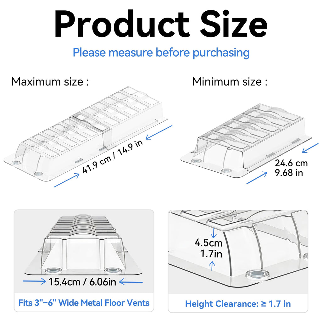 Sideways Magnetic Vent Extender for Under Furniture, Floor Resiter Vent Deflector Fits Vents 3" - 6" Wide (1PCS)