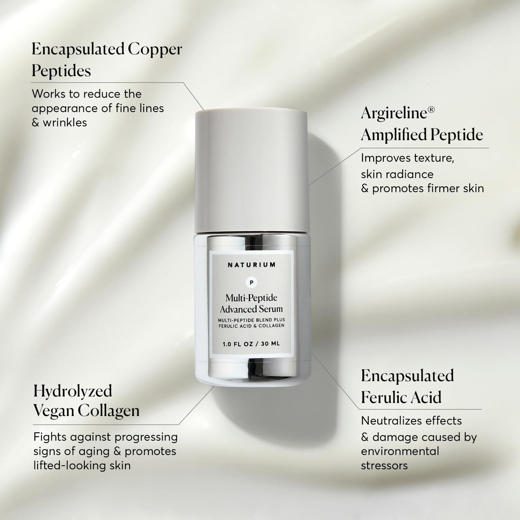 Naturium Multi-Peptide Advanced Serum, Firming & Smoothing Face Serum for Fine Lines & Wrinkles with Advanced Multi-Peptide Blend, 1 oz