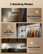 EZVALO 3-Pack 10inch Under Cabinet Lighting with Remote, 2400mAh Rechargeable Motion Sensor Lights, Magnetic Dimmable Closet Light, Timer, 3 Color Temps Wireless Lights for Kitchen, Pantry, Stair