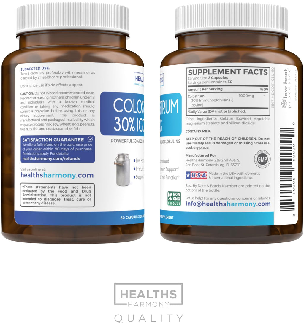 Bovine Colostrum for Women - Colostrum Supplement with 1,000mg per Serving and 30% IgG Immunoglobulins from First Milking - Low Heat Processed for Maximum Potency Non-GMO & Made in the US (1 Month)