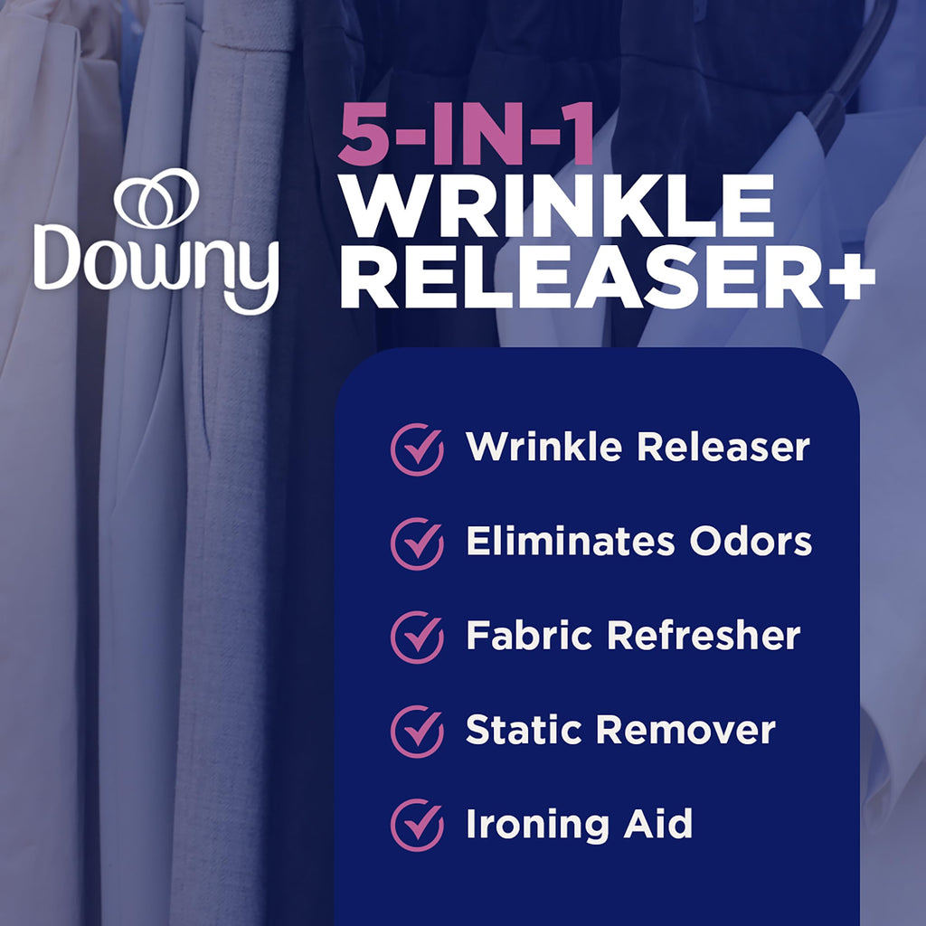 Downy Wrinkle Releaser Spray | All In One Wrinkle Release Spray, Odor Eliminator, Static Remover | Fabric Refresher & Ironing Aid for Clothes | 9.7 Fl Oz (Pack of 2), Fresh Scent