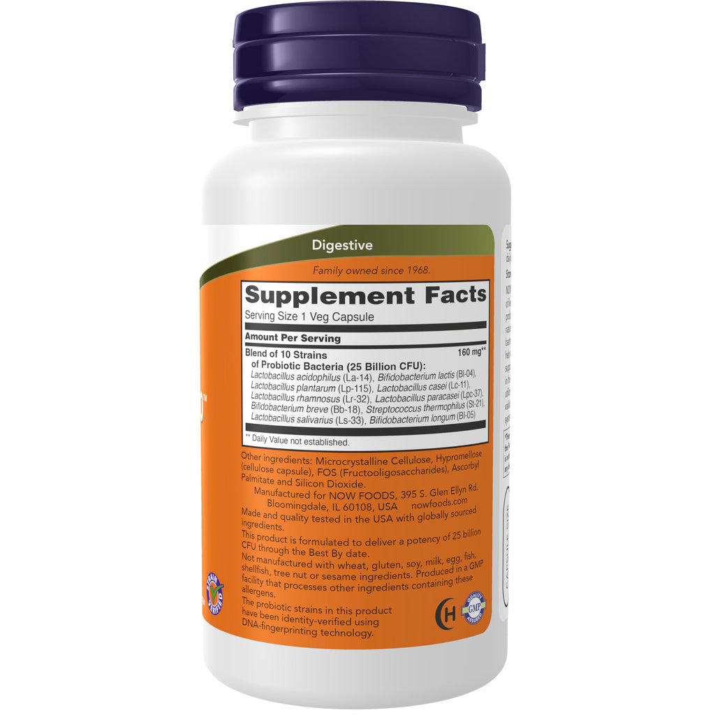 NOW Foods Supplements, Probiotic-10™, 25 Billion, with 10 Probiotic Strains, Dairy, Soy and Gluten Free, Strain Verified, 100 Veg Capsules