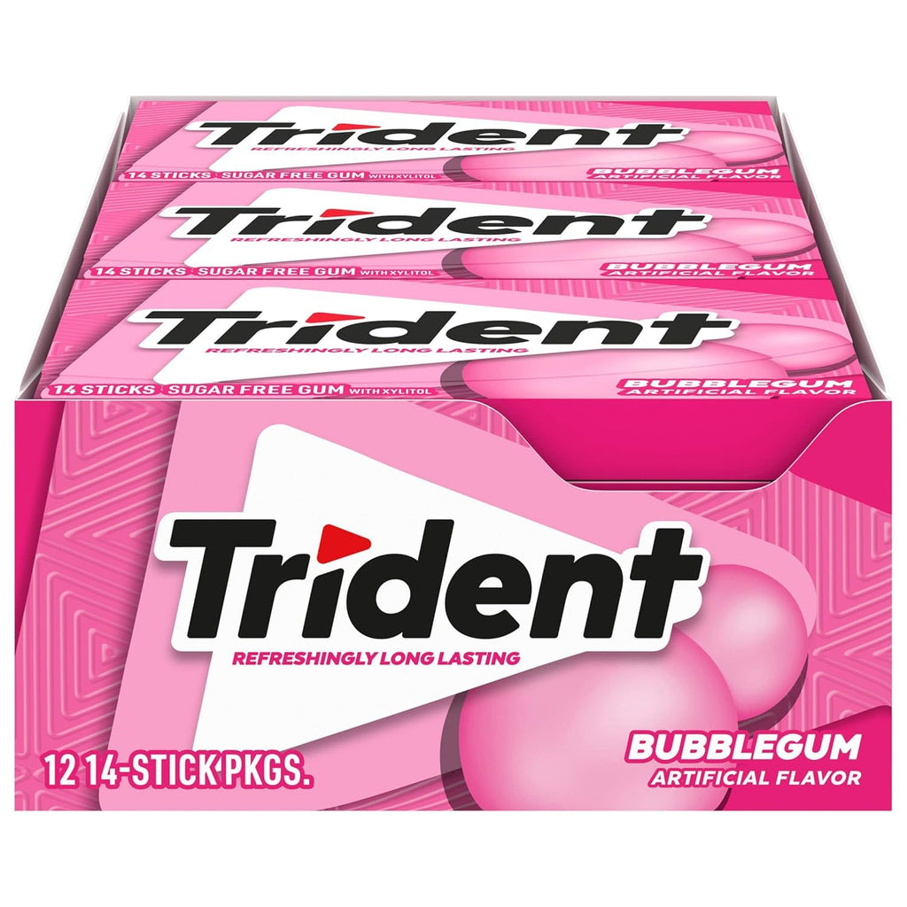 Trident Bubblegum Sugar Free Gum, Original Version, 168 Pieces, Pack of 12