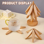 Wooden Trivets for Hot Dishes, Tree Shape Trivet Set, 4 Walnut Wood + 1 Stand stored Like a Christmas Tree,Foldable Kitchen Wooden Trivet,for Hot Dishes、Pot、Bowl、Teapot、Hot Pot Holder(Brown)