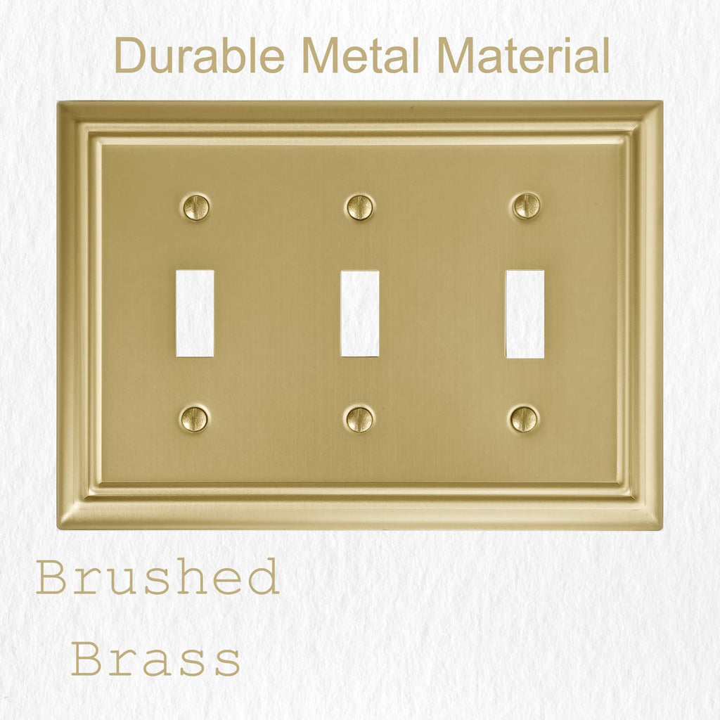 OKAWYC Triple Toggle Light Switch Cover Adler Metal Wall Plate, 2-Pack Brushed Brass 3 Gang, for Light Switch Cover Decorative Wallplate, Durable