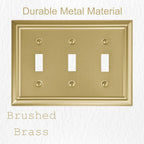OKAWYC Triple Toggle Light Switch Cover Adler Metal Wall Plate, 2-Pack Brushed Brass 3 Gang, for Light Switch Cover Decorative Wallplate, Durable